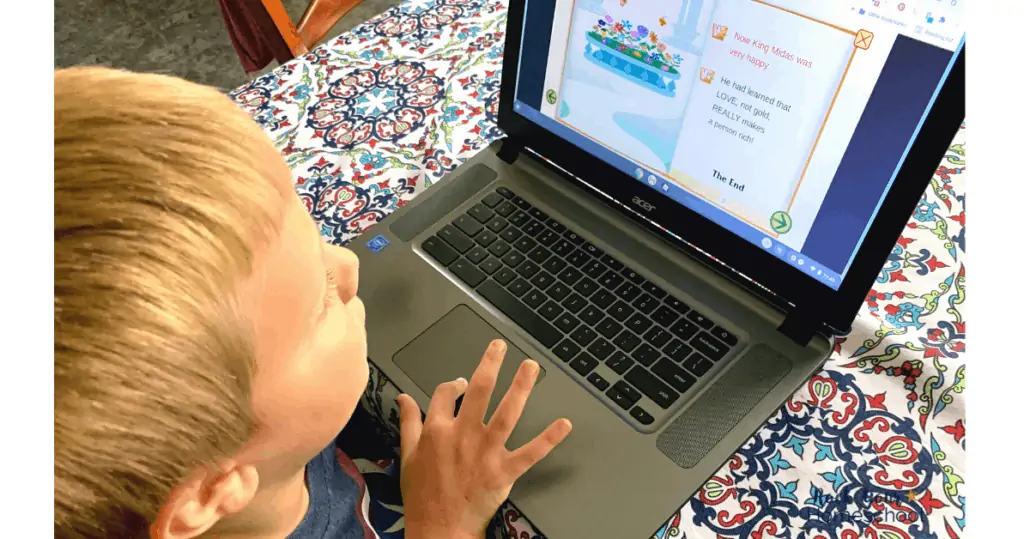 Young boy using laptop to learn with Starfall