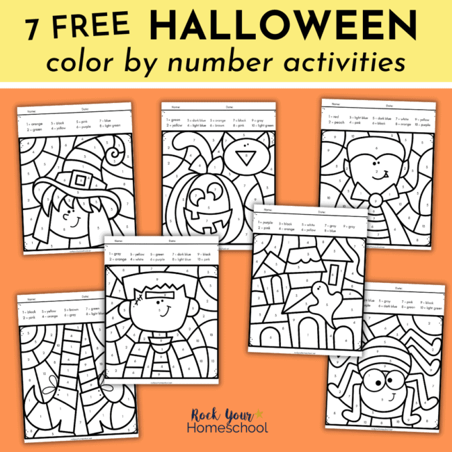 Grab this free set of 7 Halloween color by number activities for simple yet fantastic holiday fun for kids.