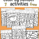 7 free Halloween color by number activities with jack o' lantern, cat, witch, haunted house, vampire, Frankenstein, witch feet, and spider to feature how you can use these printer-friendly (black-and-white) pages for simple yet special holiday fun for kids
