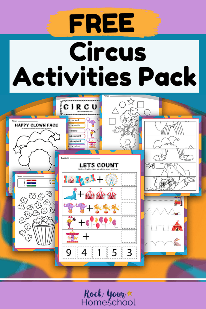 Circus-themed printable activities for coloring, tracing, scissors skills, and more to feature how you can use this free pack of circus activities for fantastic learning fun for kids