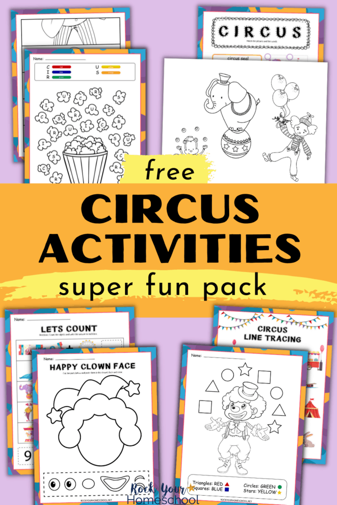 Circus themes activities like coloring, tracing, &amp; scissor skills to feature how you can use this free pack of circus activities for learning fun for kids