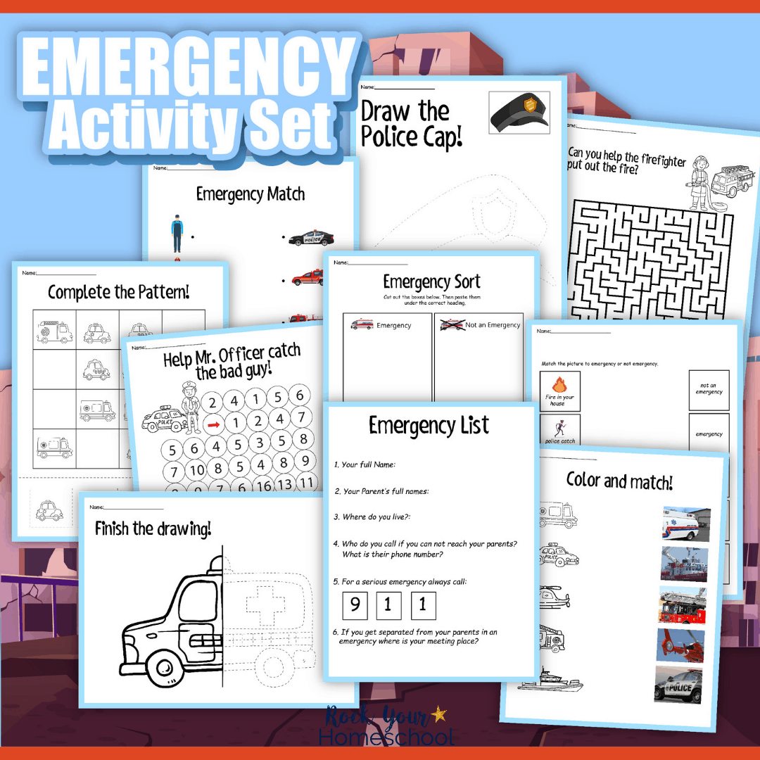 This free community helpers and emergency activities pack is an excellent way to help your kids learn about what to do in an emergency. Lot of printables to make learning fun!