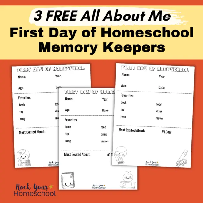 This free set of 3 All About Me pages in different styles is fantastic for first day of homeschool fun.