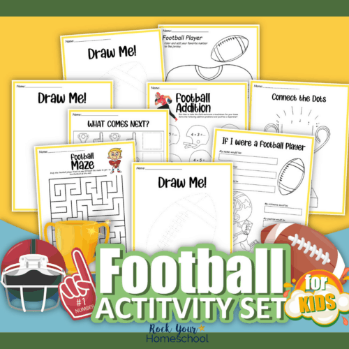 This free football printables pack is a fantastic way to make learning fun for your kids. Includes football coloring pages and more!