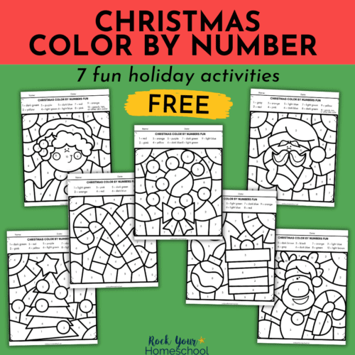 This free pack of 7 Christmas color by number printables is a fantastic way to enjoy simple holiday fun for kids.