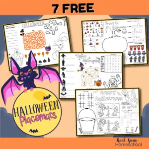 Get this set of 7 free Halloween placemats for easy holiday fun activities for kids.
