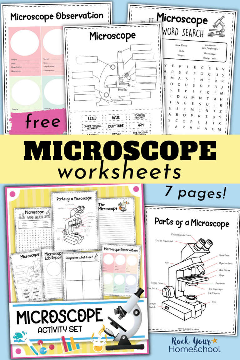 Microscope worksheets for observation, cut-and-paste, word search, parts of microscope, and cover to feature the science fun you'll have with this free set of microscope printables