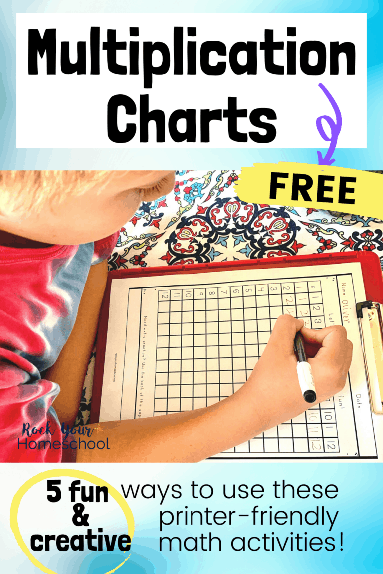Boy using erasable pen to complete blank multiplication chart to feature how these free multiplication charts that are printer-friendly (in black-and-white) can help you easily give your kids extra times tables practice