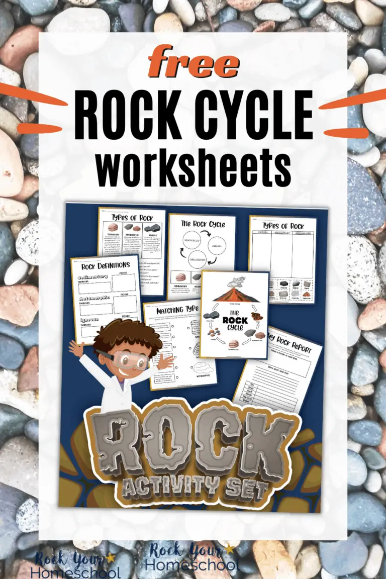 rock activity set cover with variety of rock cycle worksheets to feature how you can use this free set for science fun for kids