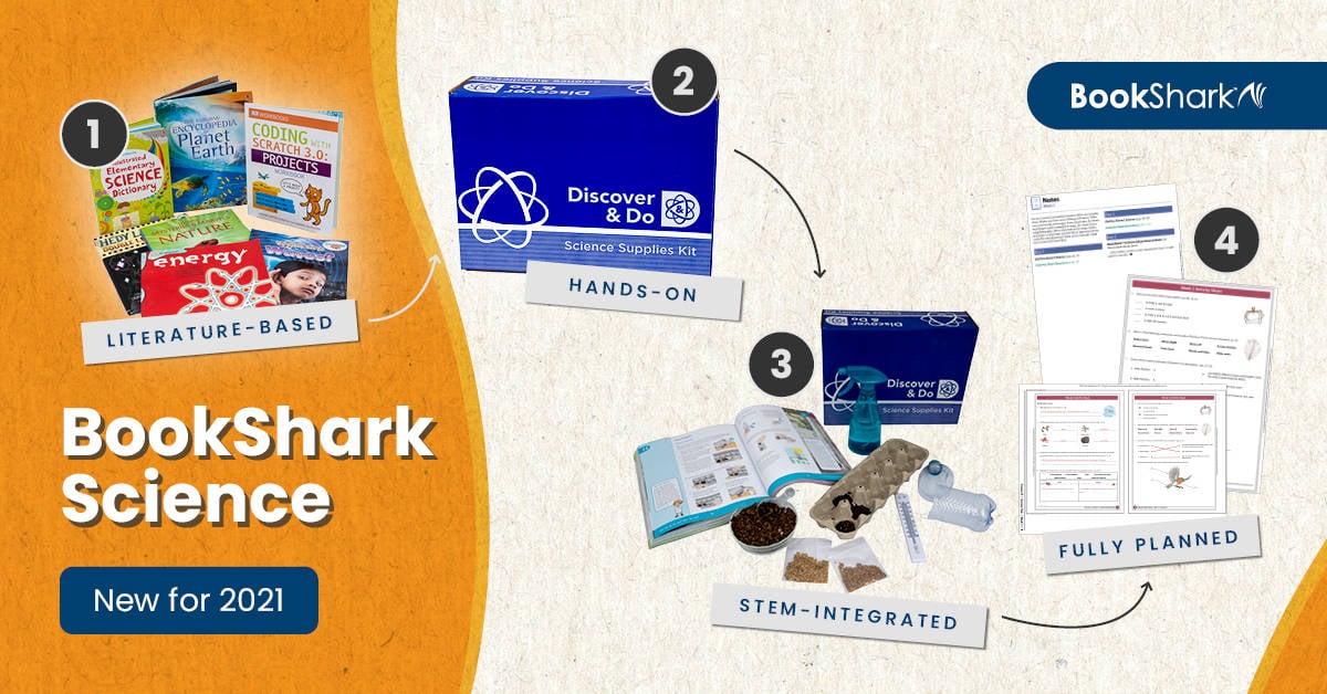 BookShark Science packages are new for 2021 and awesome. Each level is literature-based, hands-on, STEM-integrated, and fully-planned.
