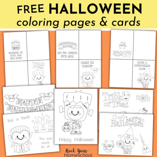 Grab this free set of Halloween coloring pages and cards for simple yet super holiday fun.