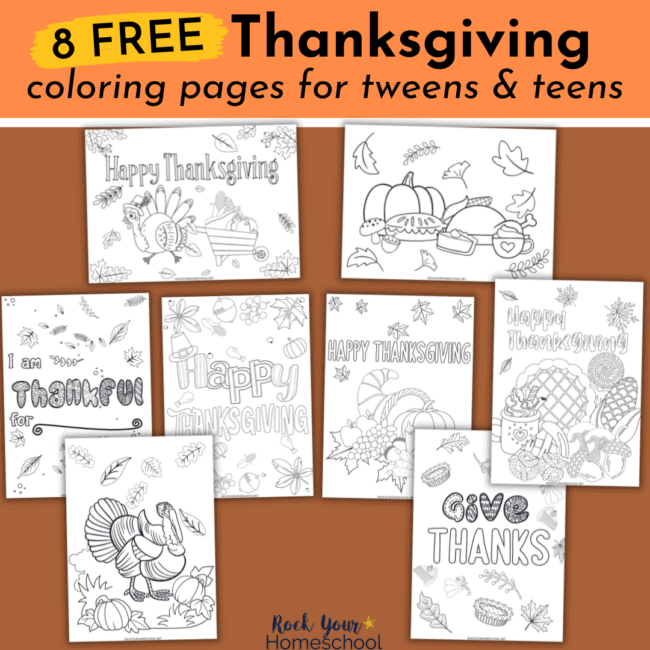 Grab this free set of Thanksgiving coloring pages for tweens, teens, and adults for simple holiday fun.