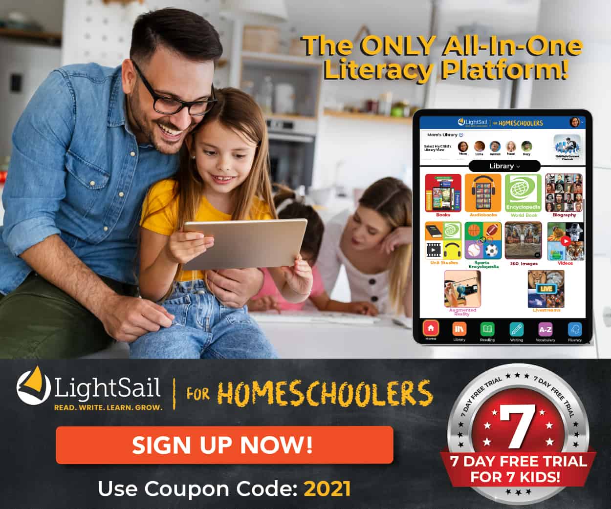 LightSail for Homeschoolers is an amazing way to make language arts fun. Give it a try with this 7 day free trial (for 7 kids)!