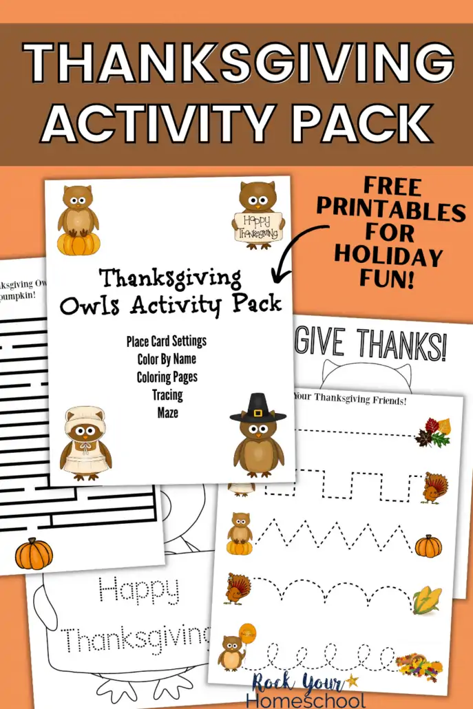 free Thanksgiving owls activity pack with mazes, tracing, coloring pages, and more for special holiday fun for kids
