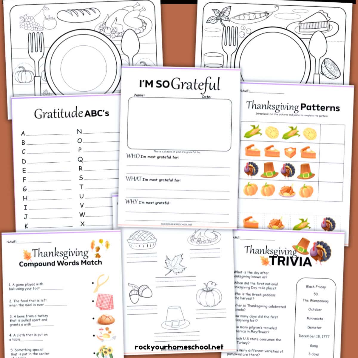 8 examples of free Thanksgiving printables for holiday fun with kids.