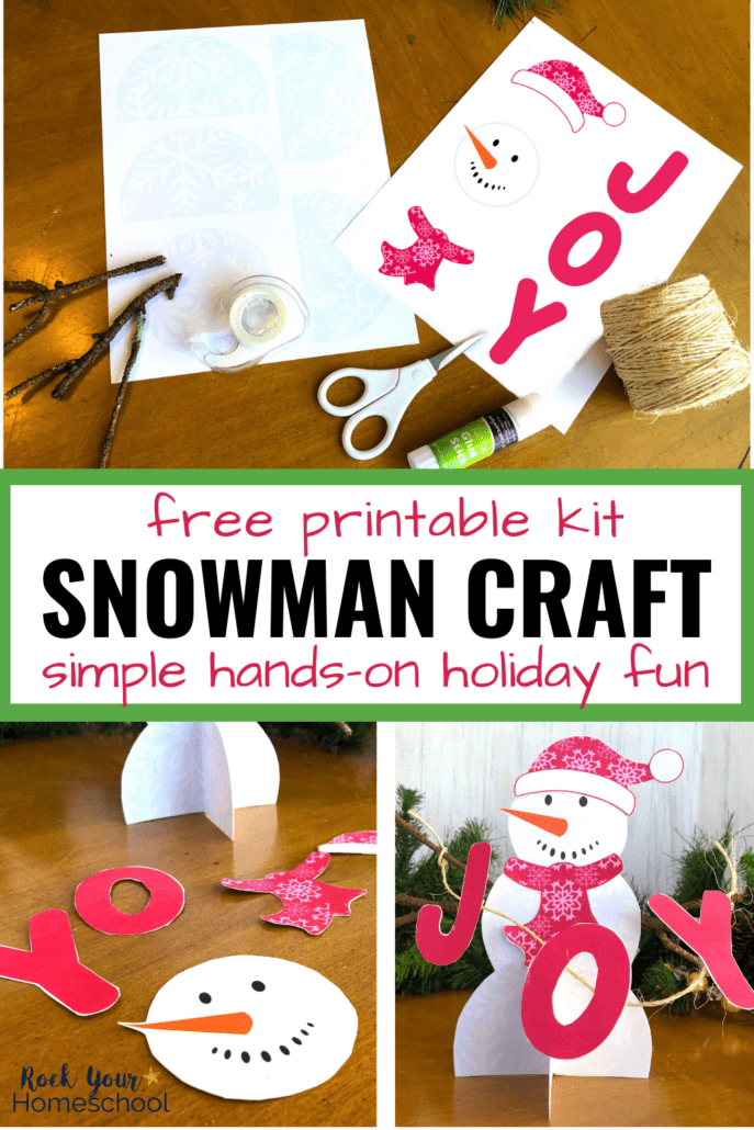 printable craft sheets and supplies for making this cute paper snowman craft for a fun Christmas activity for kids that is great for decor and frugal gift giving