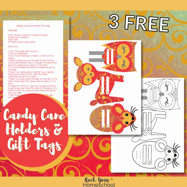 Get this free set of printable Christmas gift tags with candy cane holders for frugal gift giving fun.