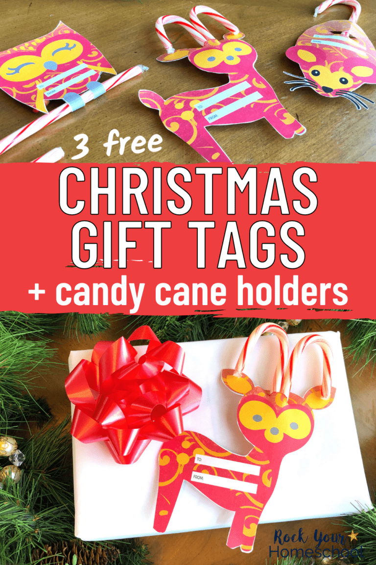 3 printable Christmas gift tags of owl, deer, and mouse with candy cane holders to feature how you can use these Christmas printables for frugal gifts and more