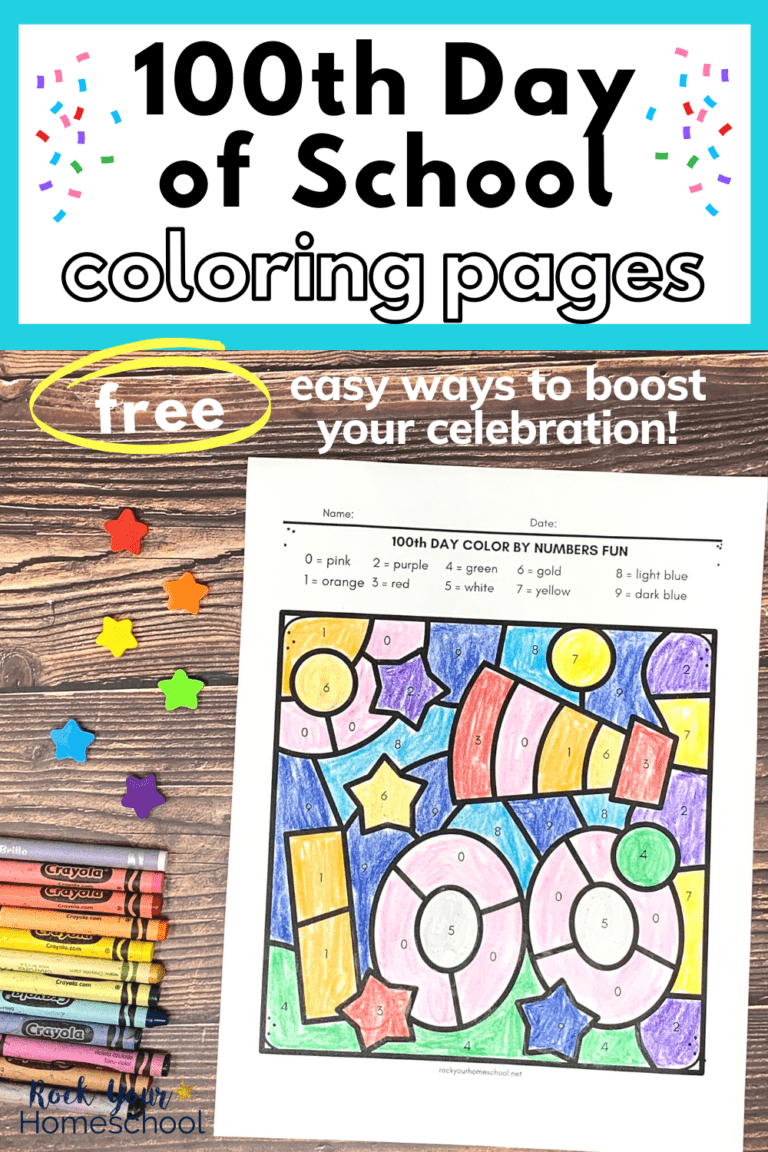 100th day of school coloring pages with rainbow of crayons and star mini-erasers on wood background