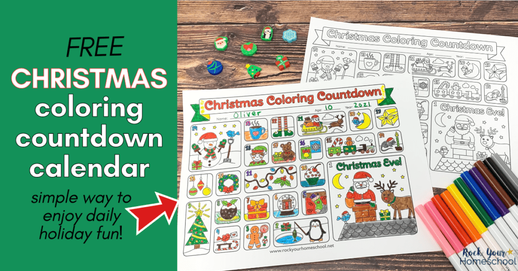 Get this free set of coloring Christmas countdown calendar activities for super simple and special holiday fun.