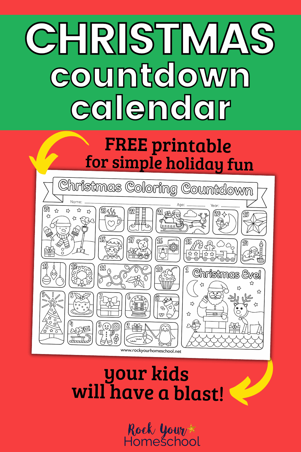 Christmas Countdown Calendar for Holiday Coloring Fun (Free) - Rock ...
