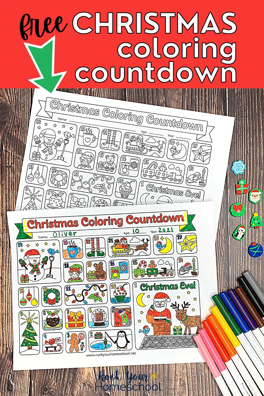 Coloring Christmas Countdown Calendar for Holiday Fun (Free Printable)