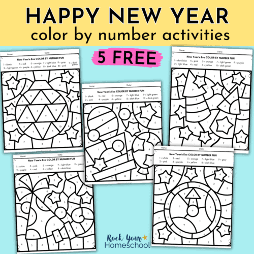 Get this free pack of Happy New Year coloring pages for special fun for your kids.