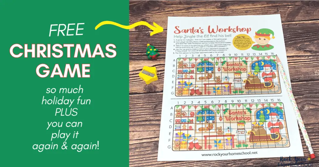 This free printable Christmas game is such a fun holiday activity! You\'ll have a blast with this Santa\'s Workshop treasure hunt type game that you can play again and again.