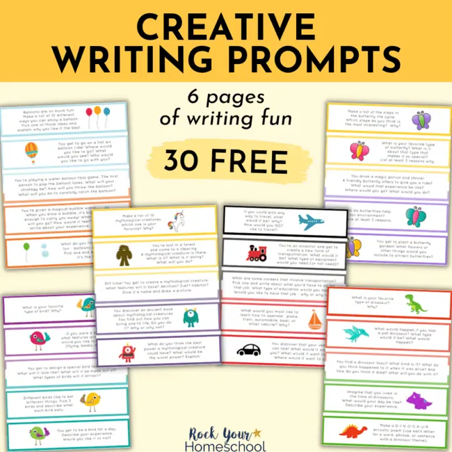 Get this free pack of 30 creative writing prompts for kids to easily make it fun.