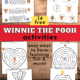 Winnie the Pooh activities on printable pages for mazes and tracing on wood background.