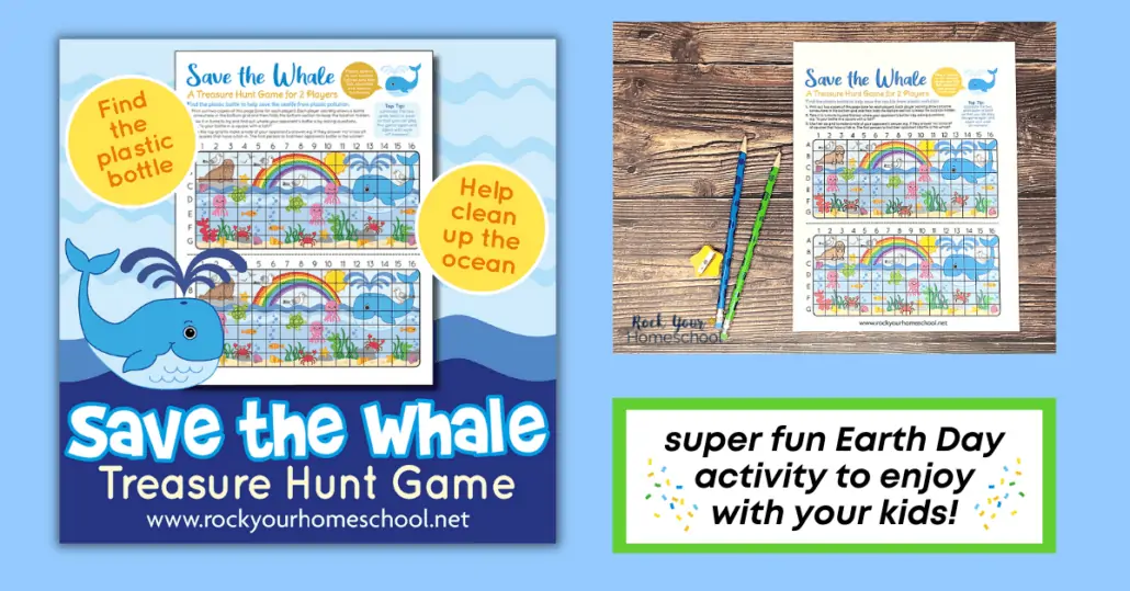 This free printable Earth Day game for kids is a super fun way to enjoy this special day. Enjoy a Save the Whale treasure hunt activity that you can play again and again!