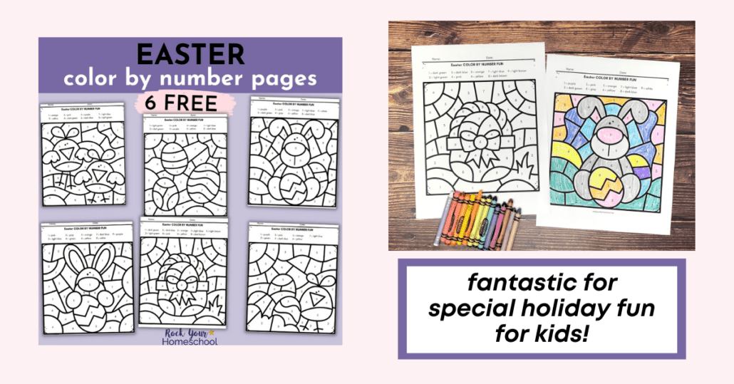 This free set of 6 Easter color by number pages is an excellent way to help your kids enjoy a fun holiday celebration.