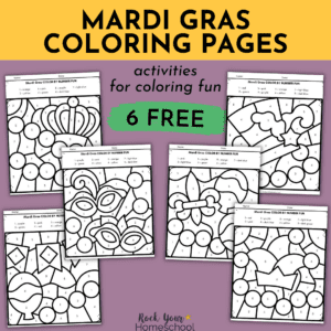Grab this free set of 6 Mardi Gras coloring pages for awesome creative fun.