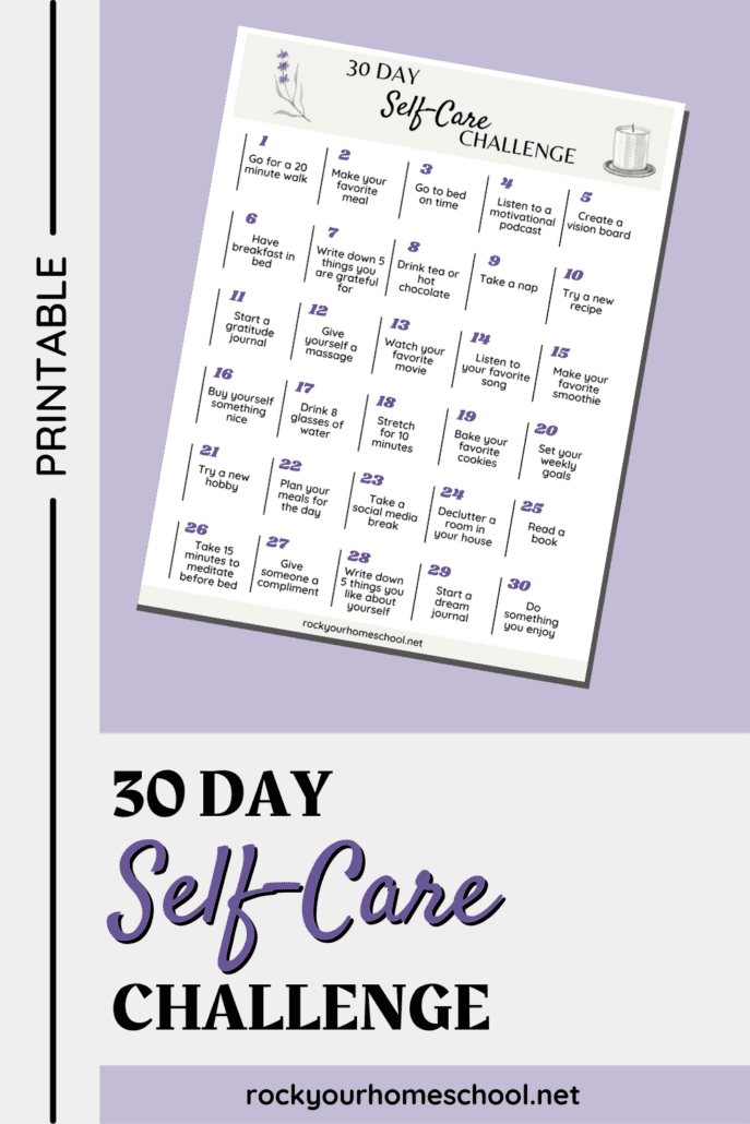 30 Day self-care challenge printable mock-up on light purple background