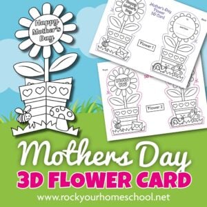 This free printable set of Mother's Day cards for kids has a variety of styles for 3D coloring fun.