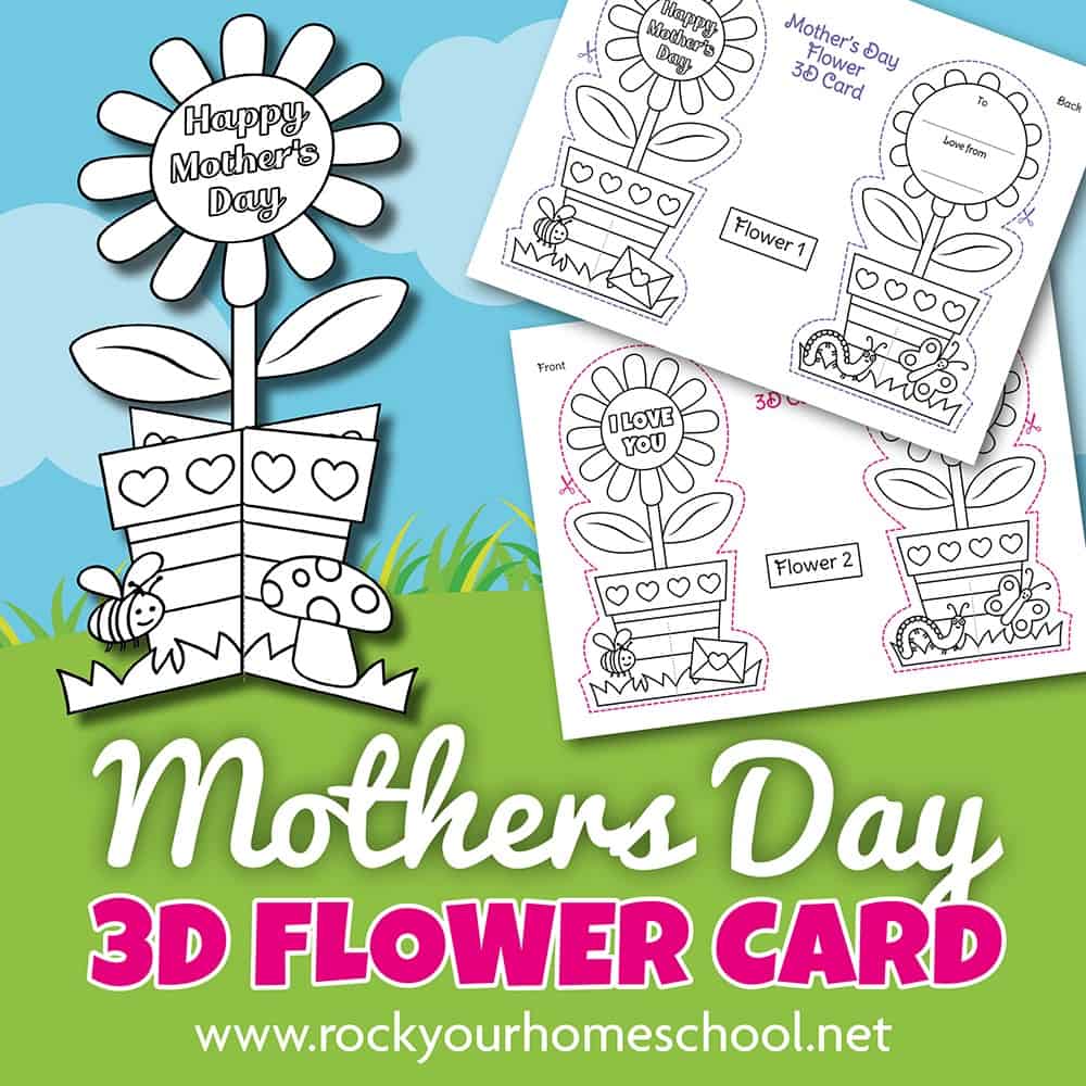 This free printable set of Mother's Day cards for kids has a variety of styles for 3D coloring fun.