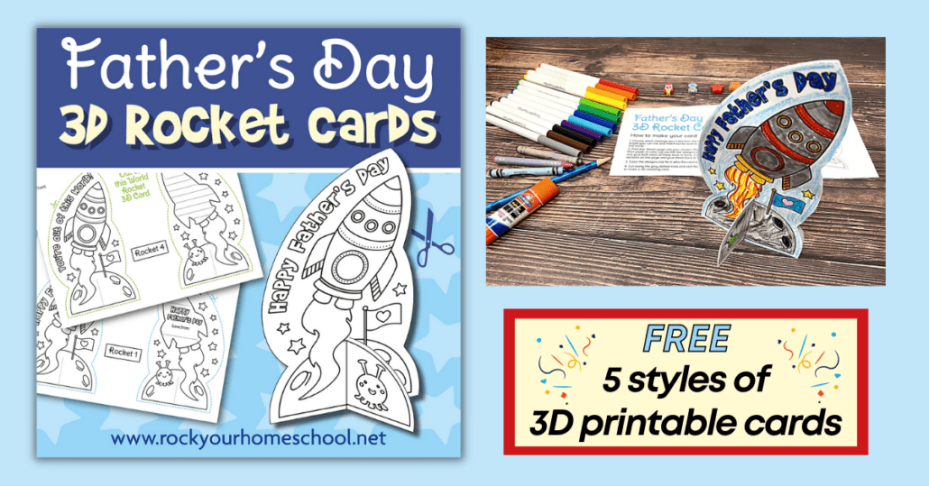 This free set of Father's Day cards for kids includes 5 styles of 3D printable coloring fun.