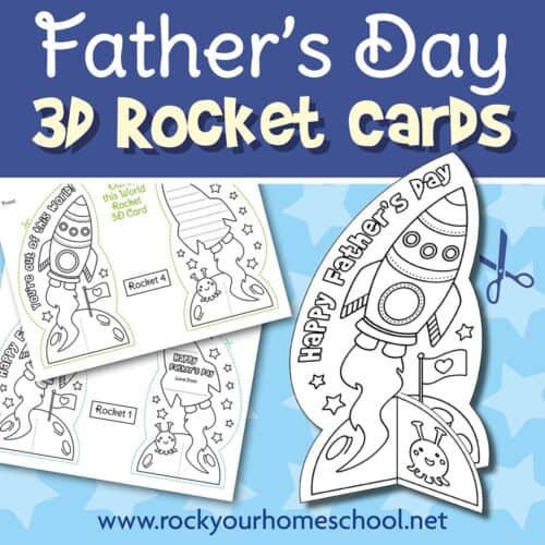 This free printable set of Father's Day cards for kids includes a variety of styles of 3D rockets. Super cute ways to celebrate!