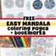 Examples of easy mandala coloring pages and bookmarks with color pencils.