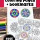 Examples of easy mandala coloring pages and bookmarks with color pencils.