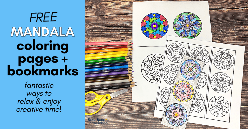 Easy mandala coloring pages on a table with art supplies