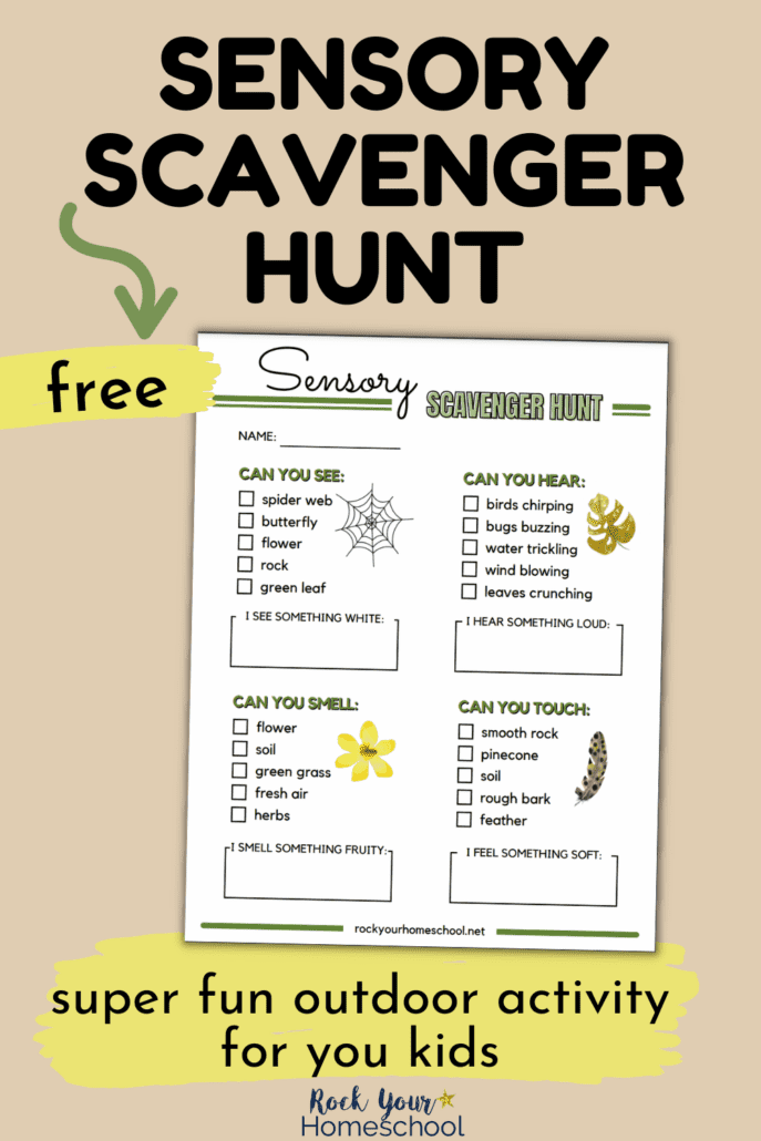 free printable sensory scavenger hunt for kids on light tan background