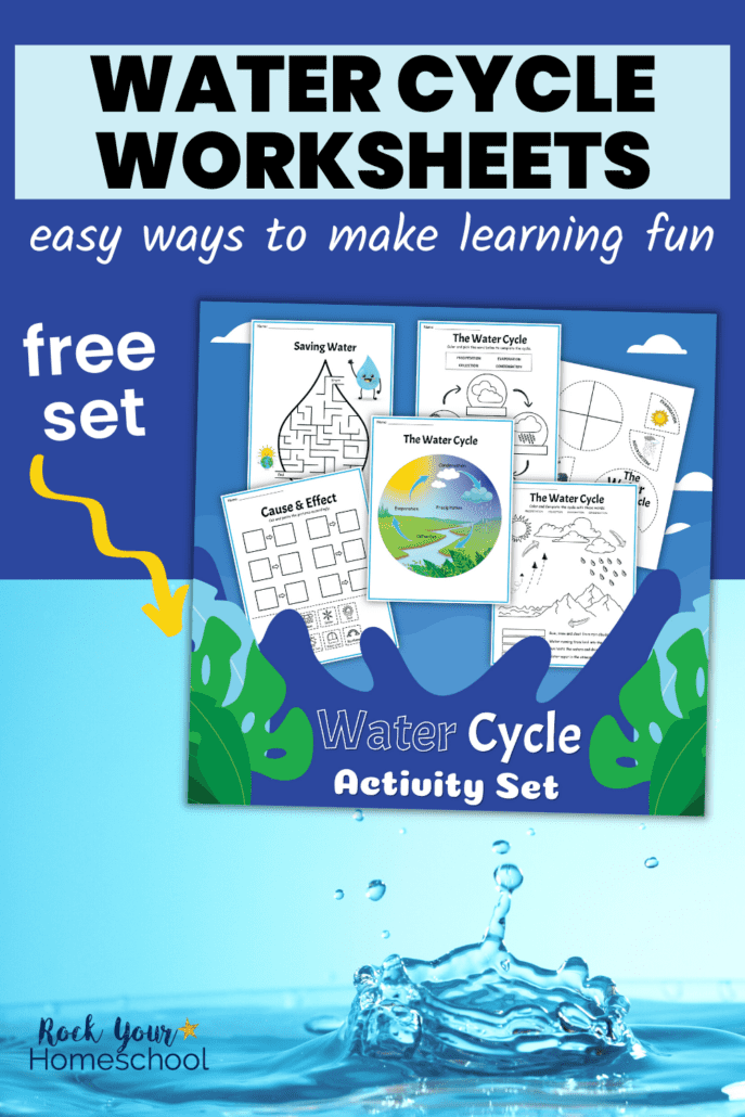 free printable water cycle activities cover with maze, coloring pages, diagram, and more with water droplet