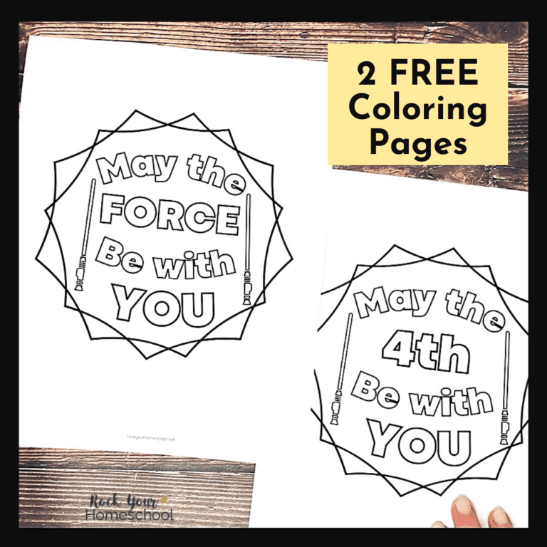 Two examples of May the 4th Be With Your and May the Force Be with You coloring pages.