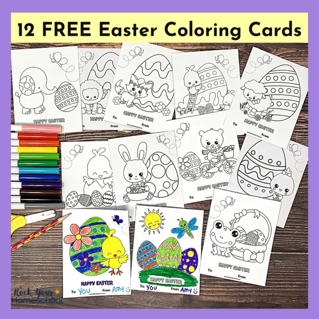 This free printable set of 12 Easter cards for kids is an excellent way to celebrate.