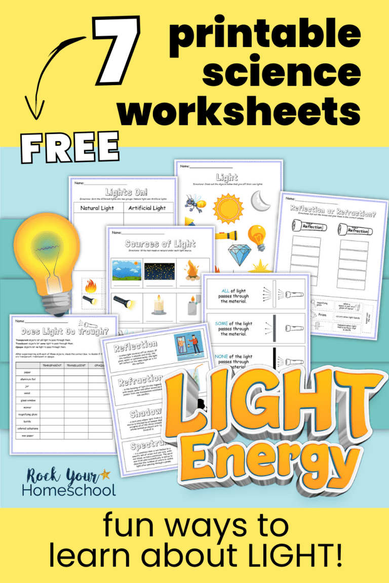7 free printables of light worksheets for kids with lightbulb.