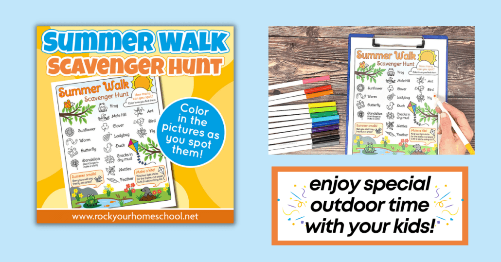 This free printable summer walk scavenger hunt is a sensational way to enjoy special outdoor fun with your kids.