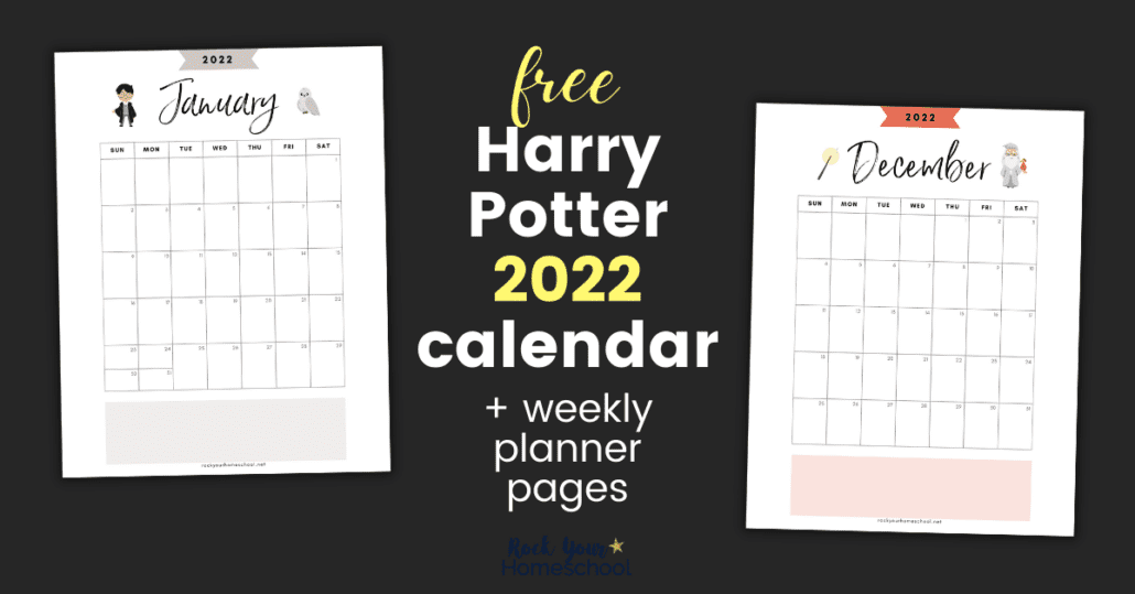 Get this free set of 2022 Harry Potter calendar pages (+ 5 styles of weekly planner pages) for planning for a magical year.