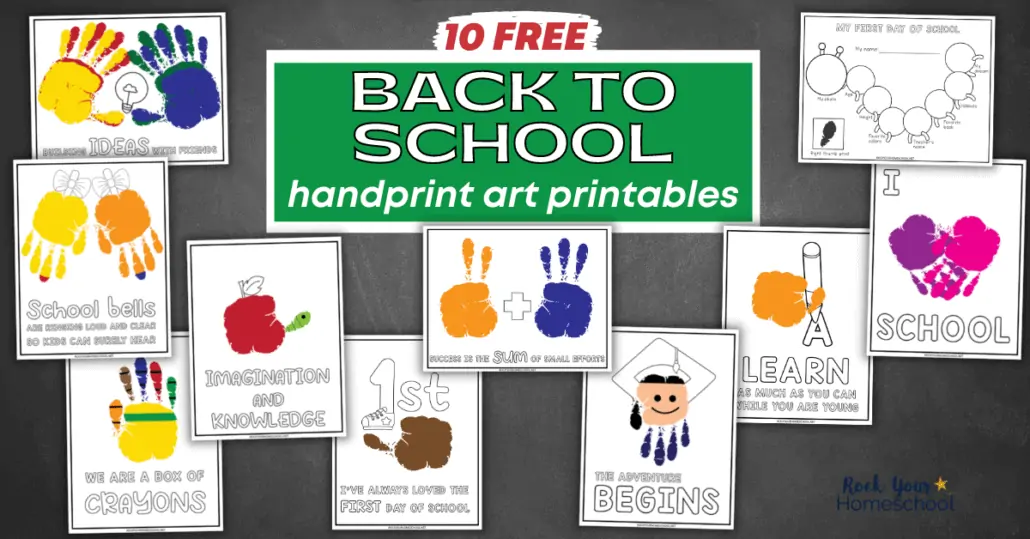 This free printable set of 10 back to school handprint art activities is spectacular for making this time of year rock (and making special keepsakes).