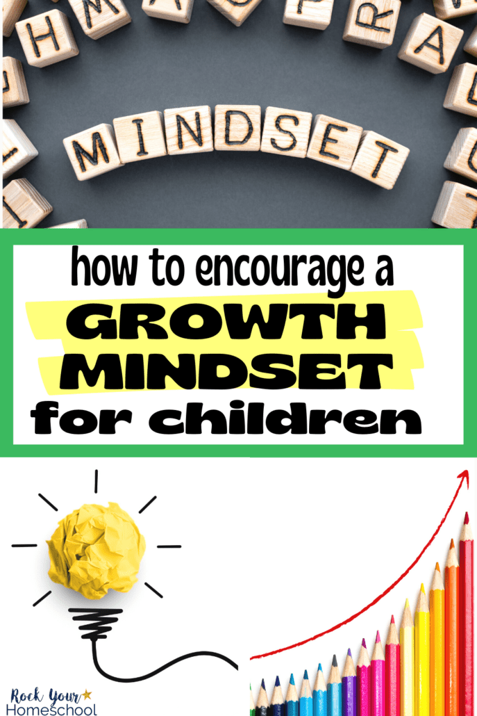 MINDSET in wood blocks with other letter wood blocks and yellow crumpled ball of paper with lightbulb drawing in black and rainbow of color pencils for red up arrow